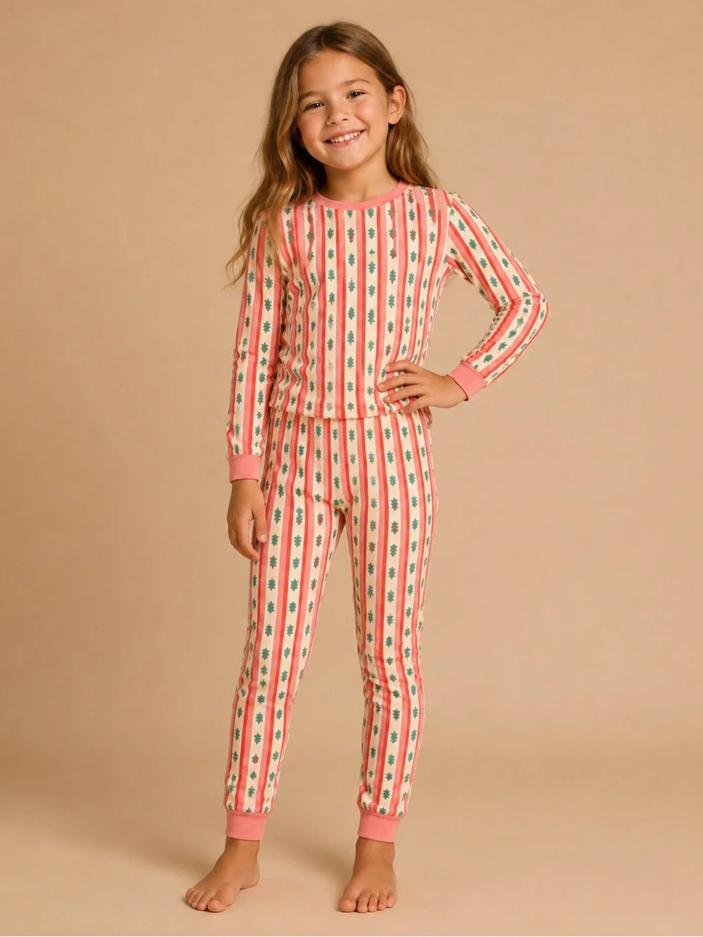 Hanna Andersson Christmas Pajamas Size 6-7 120 Tree Stripe One Piece Sleeper